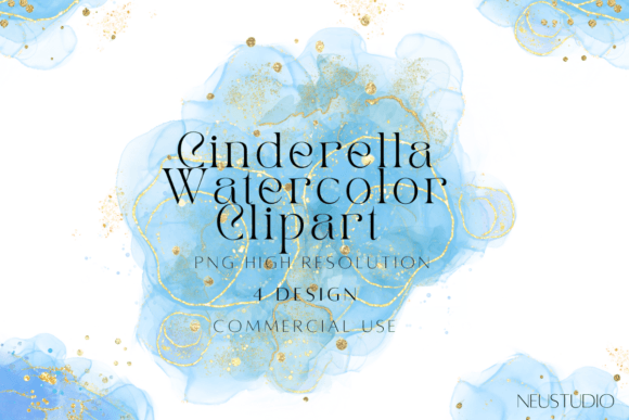 Cinderella Blue Watercolor Clipart Png