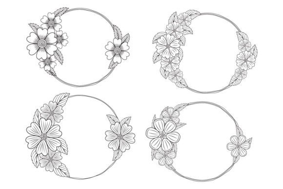 Doodle Flowers Wreath Round Vector