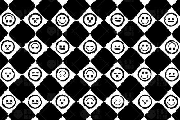 Grunge Chessboard Emoji Seamless Pattern