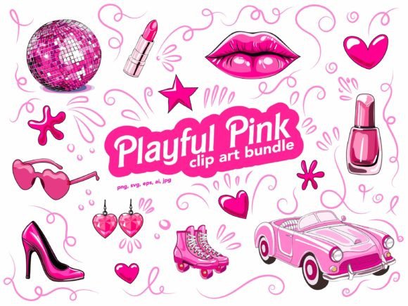 Playful Pink Clip Art Bundle SVG PNG