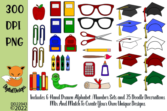 School Doodle Alphabet with Clipart